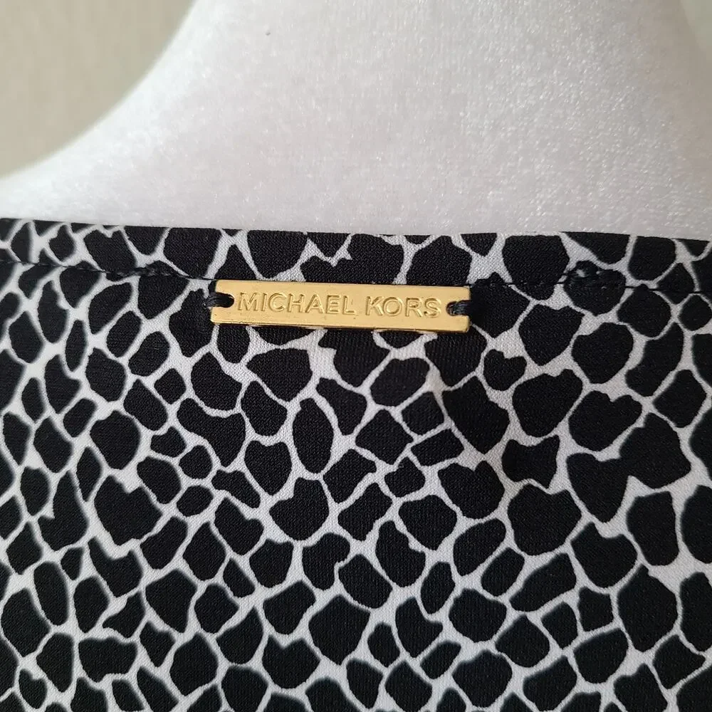 Michael Kors Women Animal Print Tunic Top Sz Medium Long Sleeve Mob Wife Stretch